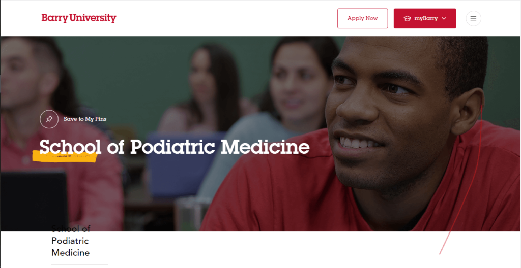 Homepage of Barry University / https://www.barry.edu/en/academics/podiatric-medicine/
