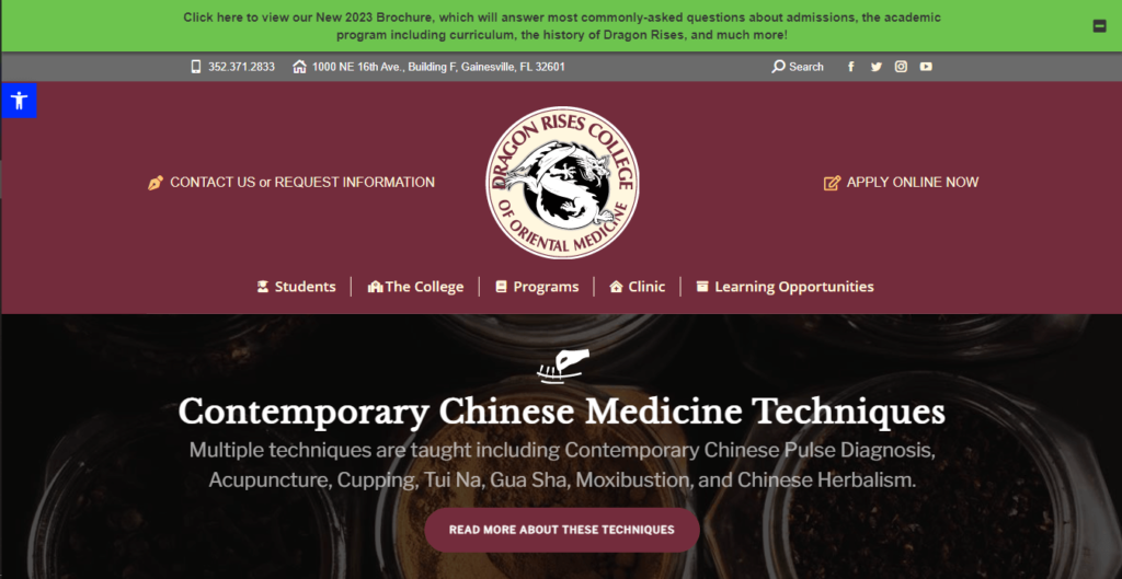 Homepage of Dragon Rises College of Oriental Medicine / https://dragonrises.edu/
