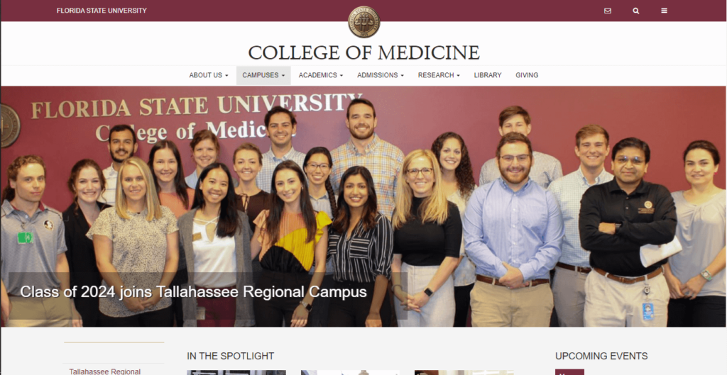 Homepage of Florida State University College of Medicine - Tallahassee Regional Campus / https://med.fsu.edu/tallahassee/home
