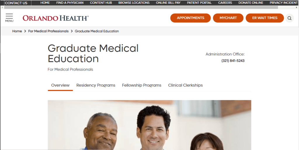 Homepage of Orlando Health Graduate Medical Education / https://www.orlandohealth.com/medical-professionals/graduate-medical-education?utm_source=gmb&utm_medium=yext
