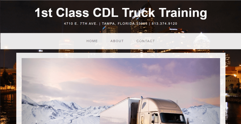Homepage of 1st Class Truck Training / http://www.1stclasscdl.com
