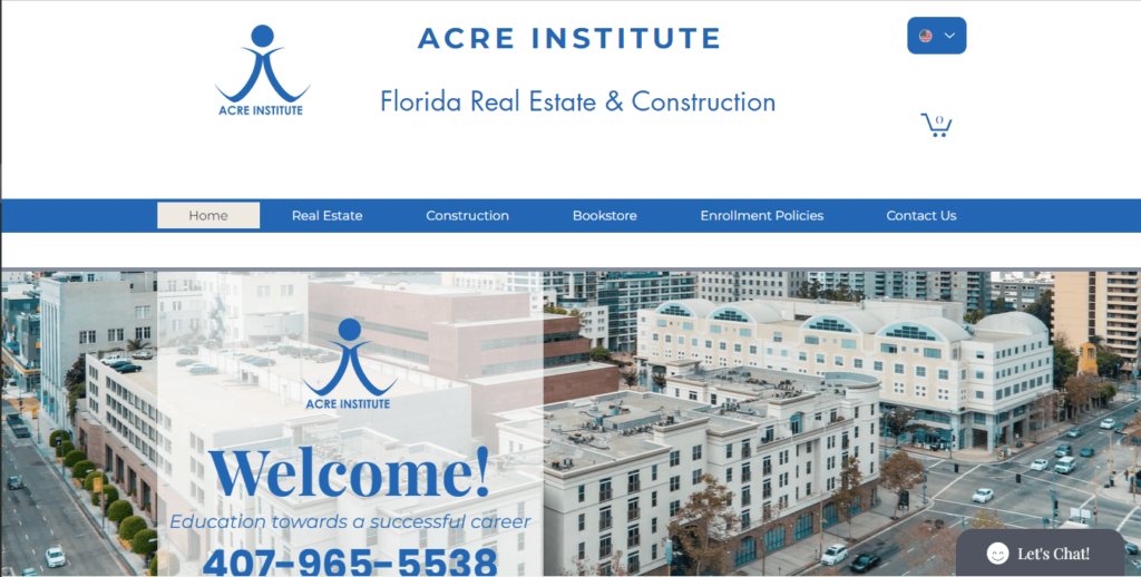 Homepage of ACRE Institute / https://www.acreinstitute.com
