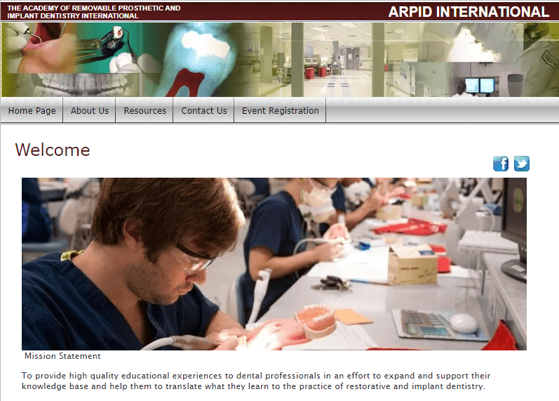 Homepage of Academy of Removable Prosthetic and Implant Dentistry International / https://arpidinternational.net/Home.html
