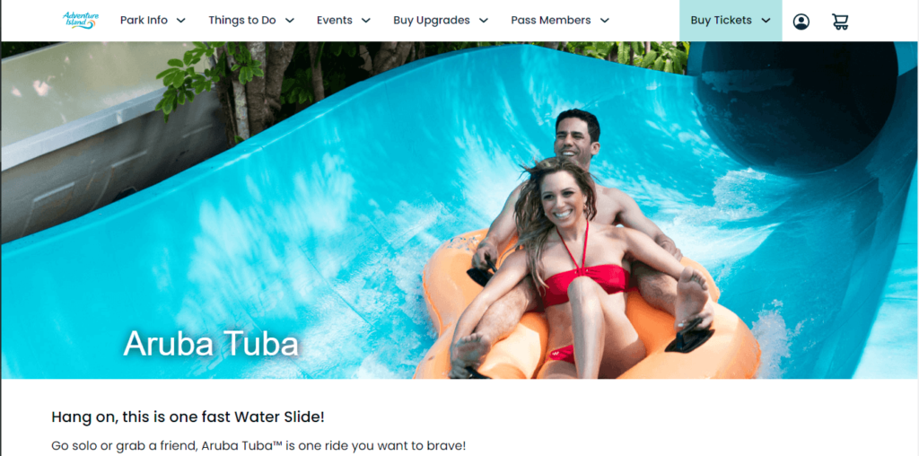 Homepage of Aruba Tuba / https://adventureisland.com/water-slides/aruba-tuba
