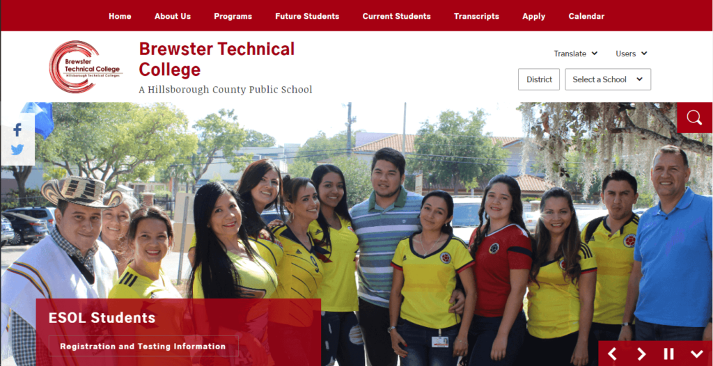 Homepage of Brewster Technical College / https://www.hillsboroughschools.org/brewster
