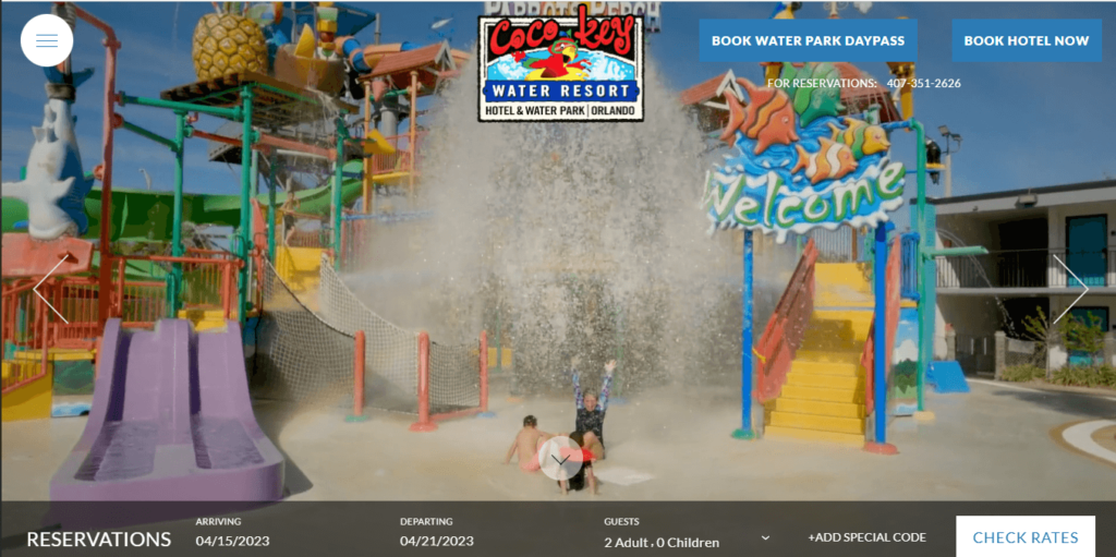 Homepage of CoCo Key Hotel and Water Resort / https://www.cocokeyorlando.com
