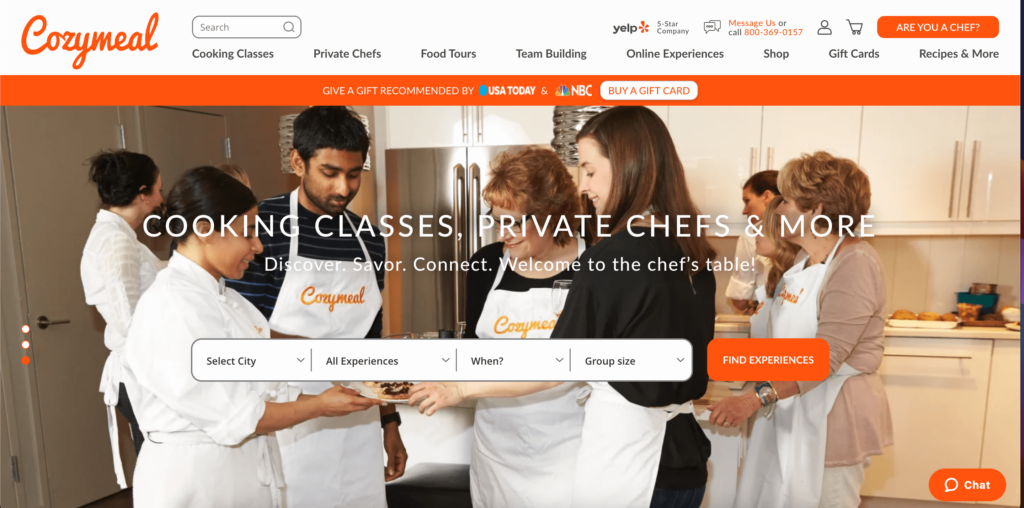 Homepage of Cozymeal Cooking Classes / https://www.cozymeal.com
