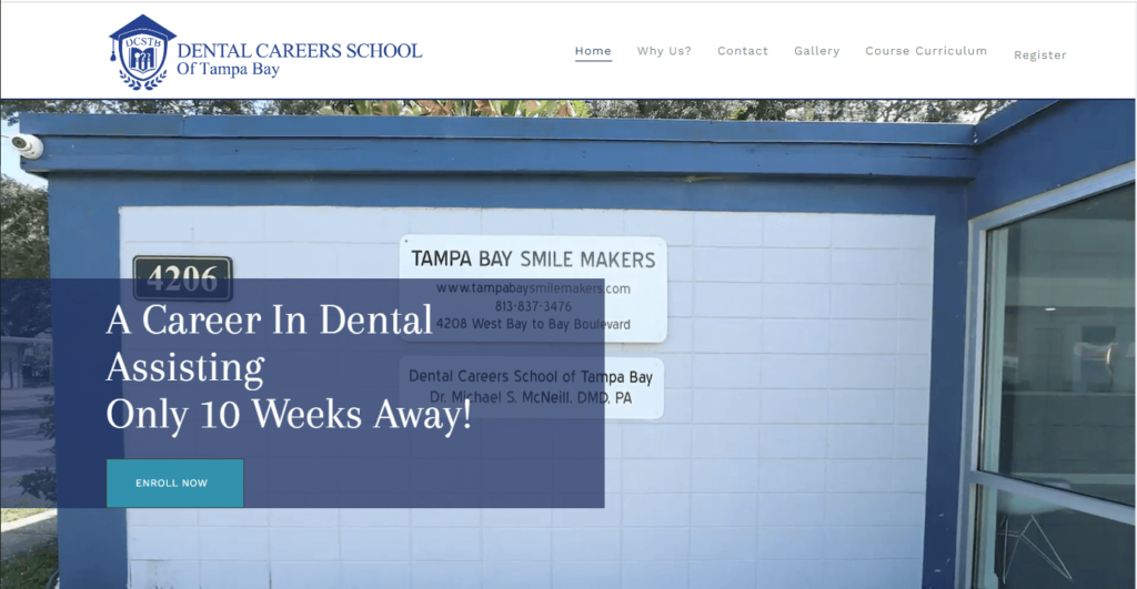 Homepage of Dental Careers School of Tampa Bay / https://www.dentalassistingtampa.com
