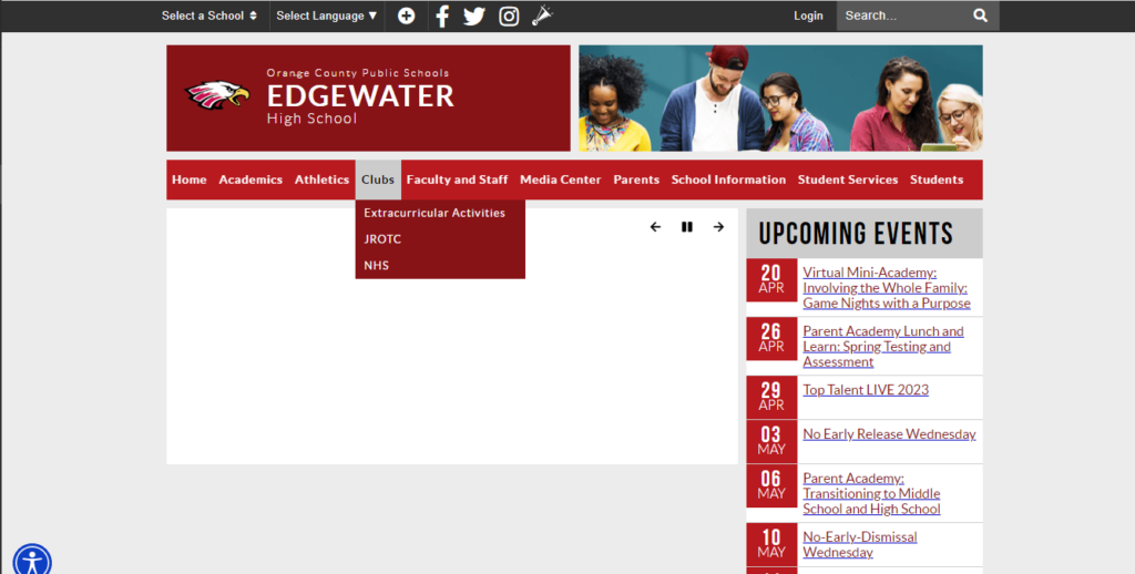 Homepage of Edgewater High School / https://edgewaterhs.ocps.net
