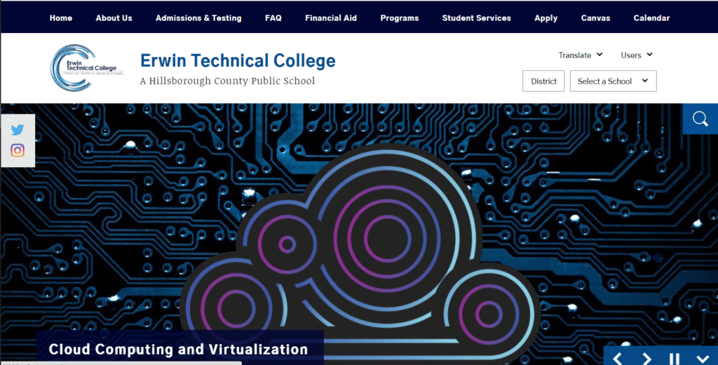 Homepage of Erwin Technical College / https://www.hillsboroughschools.org/erwin
