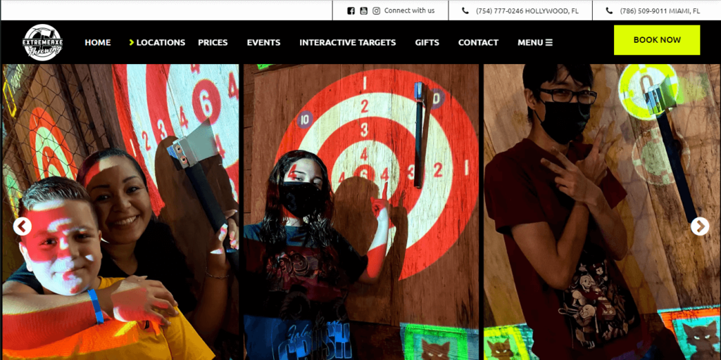 Homepage of Extreme Axe Throwing Wynwood Miami / https://extremeaxe.com/extremeaxe-throwing-wynwood
