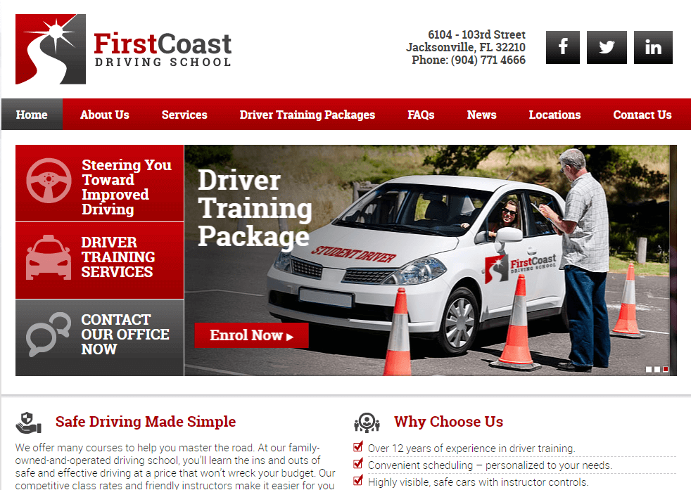 Homepage of First Coast Driving School / http://firstcoastdrivingschool.com
