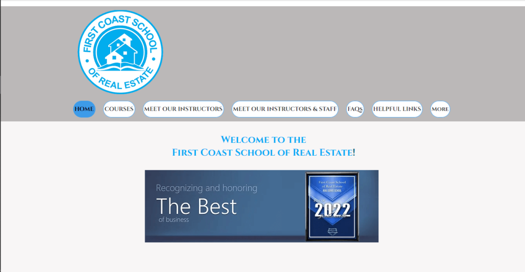 Homepage of First coast school of Real Estate / https://www.firstcoastschoolofrealestate.com
