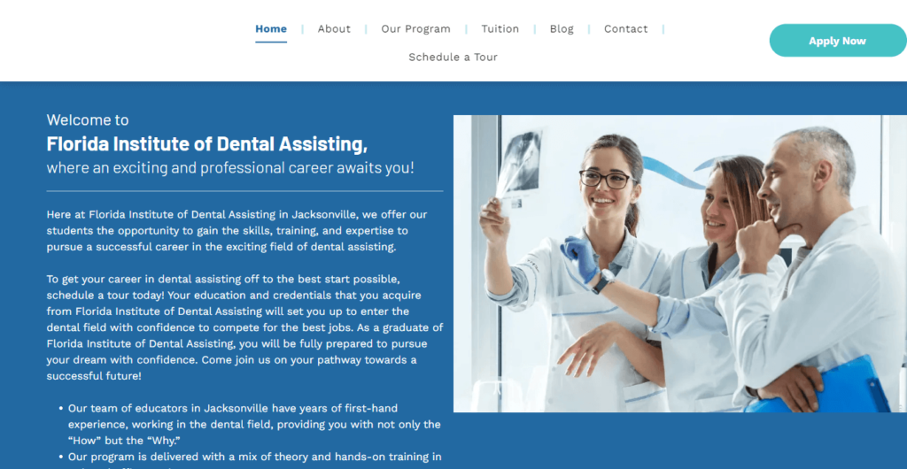 Homepage of Florida Institute of Dental Assisting / https://www.fldentalassisting.com
