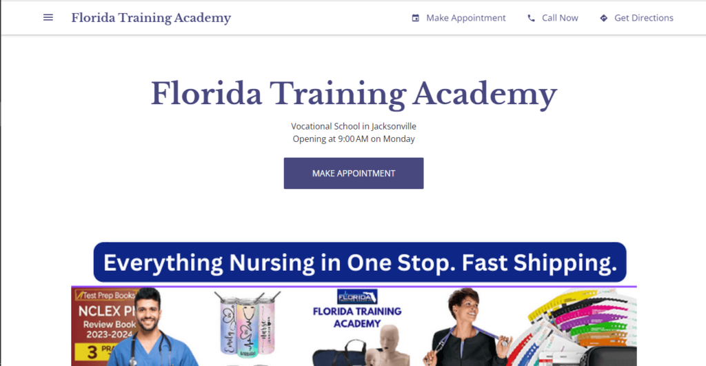 Homepage of Florida Training Academy / https://floridatrainingacademy.business.site
