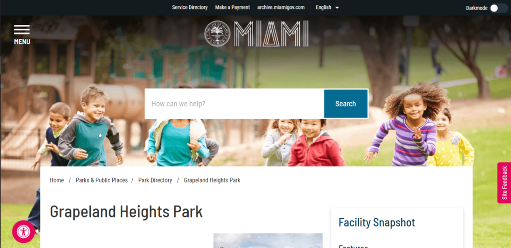 Homepage of Grapeland Heights Park / https://www.miamigov.com/Parks-Public-Places/Parks-Directory/Grapeland-Heights-Park
