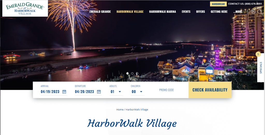 Homepage of HarborWalk Village / https://www.emeraldgrande.com/harborwalk-village

