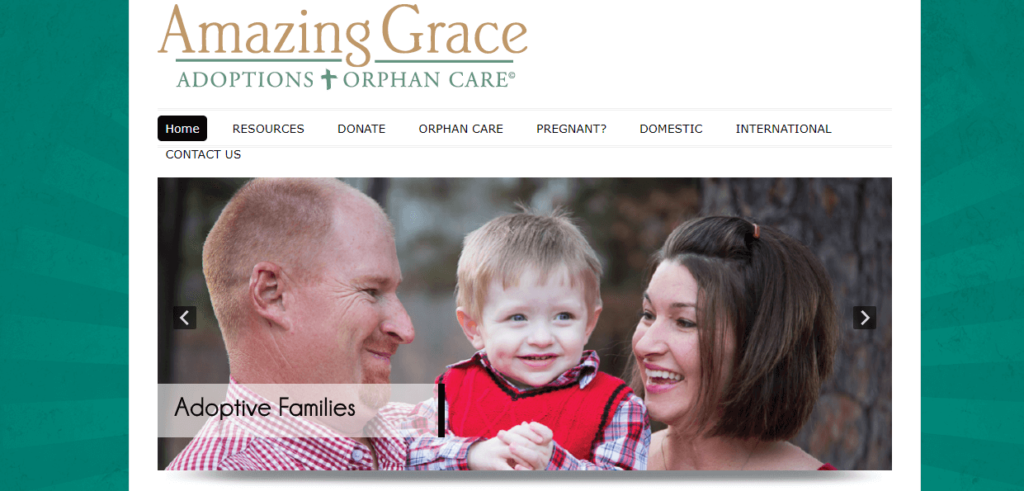 Homepage of Amazing Grace Adoptions website/ agadoptions.org