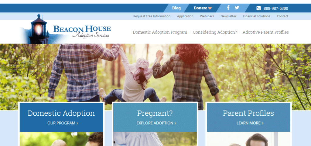 Home Page of Beacon House Adoption website / beaconhouseadoption.com