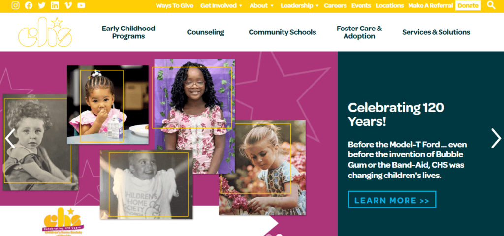 Homepage of Children's Home Society of Florida website / chsfl.org