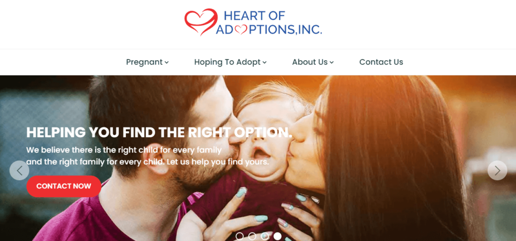 Homepage of Heart of Adoptions, Inc website / heartofadoptions.com