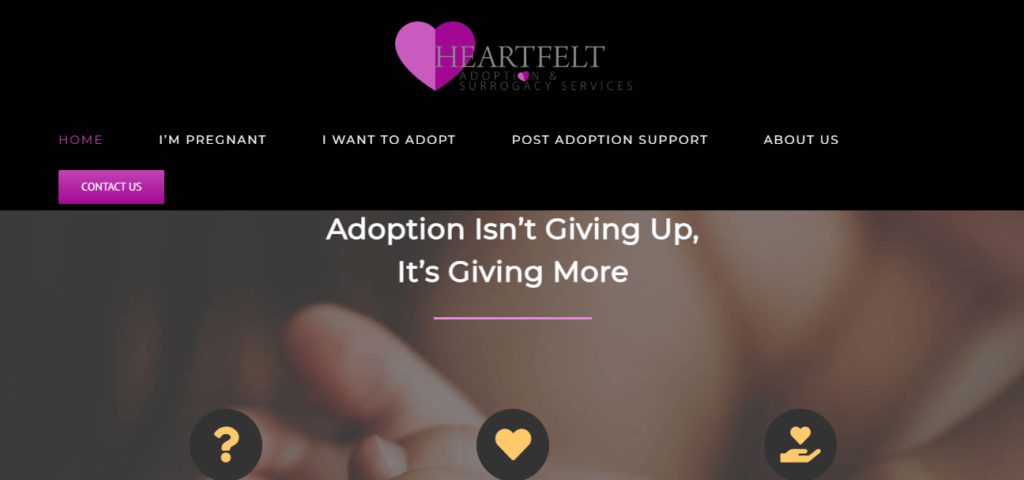 Home page of Heartfelt Adoptions website / heartfeltadopts.com