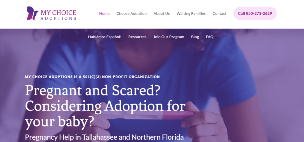 Homepage of My Choice Adoptions website/ mychoiceadoptions.com