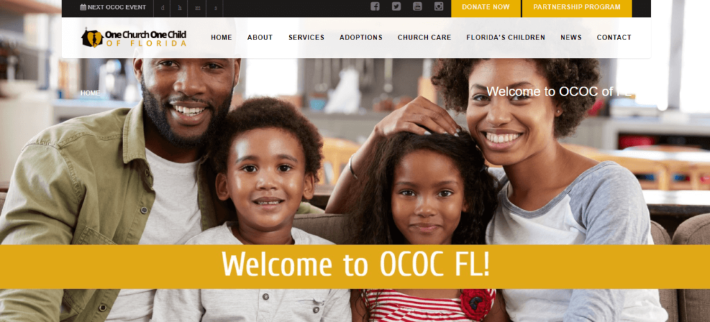Homepage of One Church One Child website / www.ococfl.org