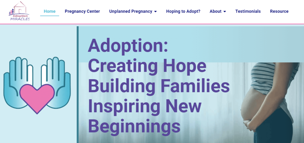 Homepage of Adoption Miracles website / adoptionmiracles.org