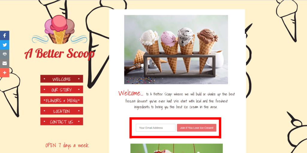 Homepage of A Better Scoop's website / abetterscoop.com