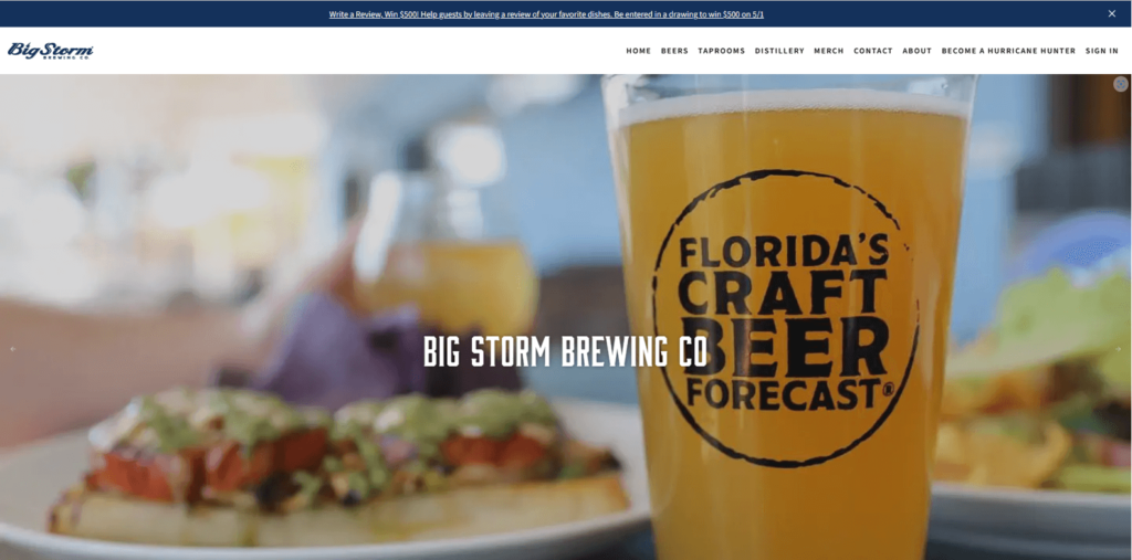 Homepage of Big Storm Brewing Company's website / www.bigstormbrewery.com