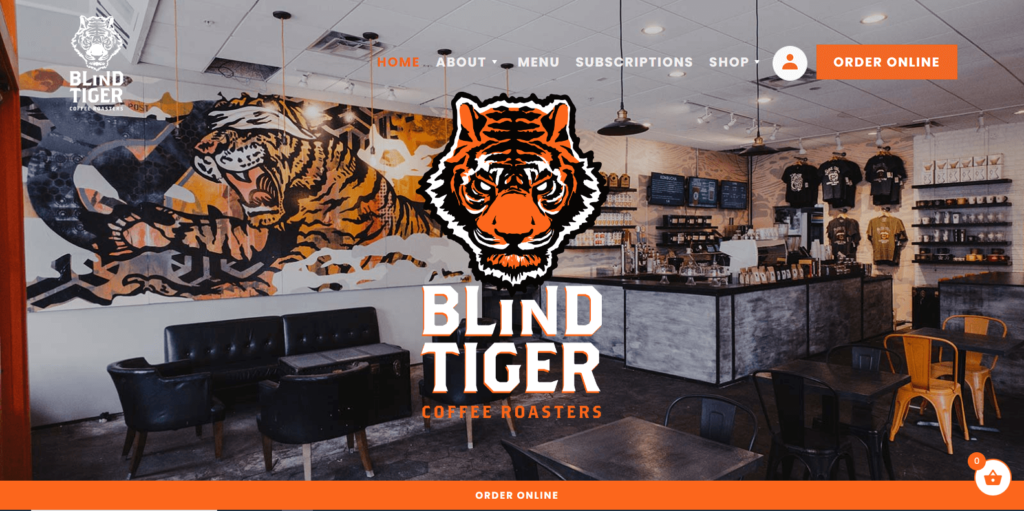 Homepage of Blind Tiger Café's website / blindtigercafe.com