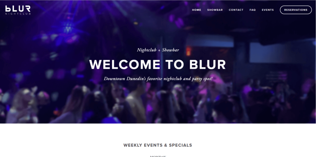 Homepage of Blur Nightclub's website / www.blurdunedin.com