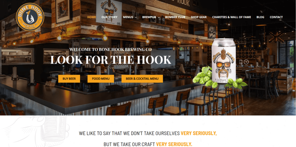 Homepage of Bone Hook Brewing Company's website / bonehookbrewing.com