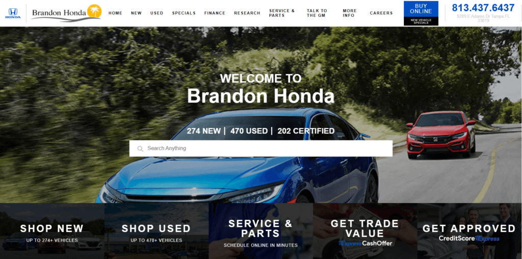Homepage of Brandon Honda's website / www.brandonhonda.com