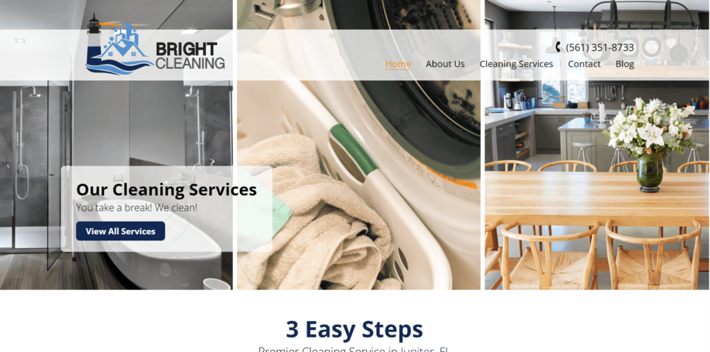 Homepage of Bright Cleaning LLC's website / brightcleaningllc.com