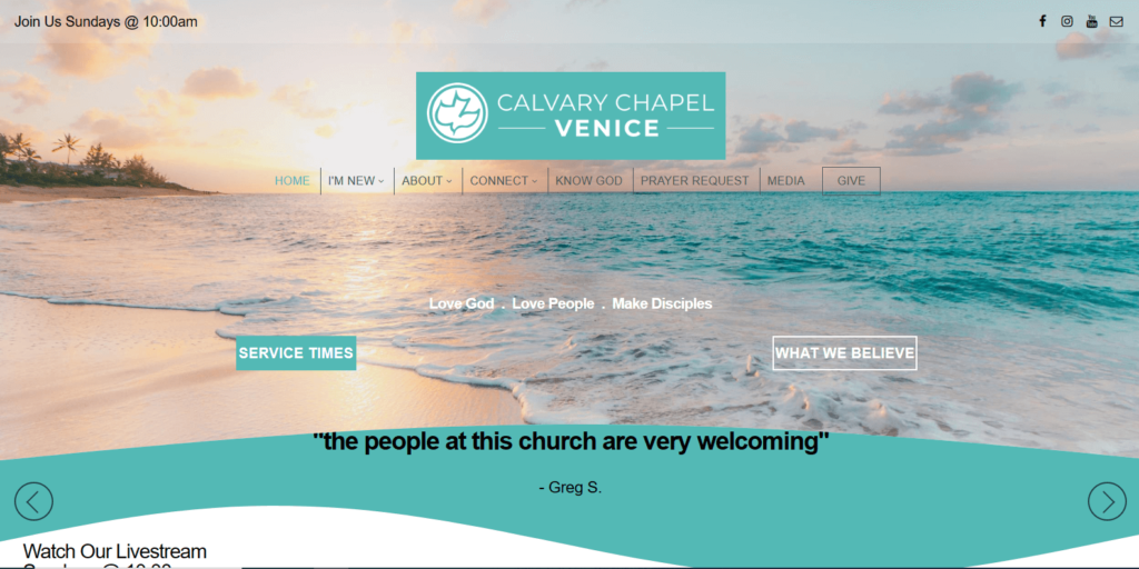 Homepage of Calvary Chapel Venice's website / calvarychapelvenice.org