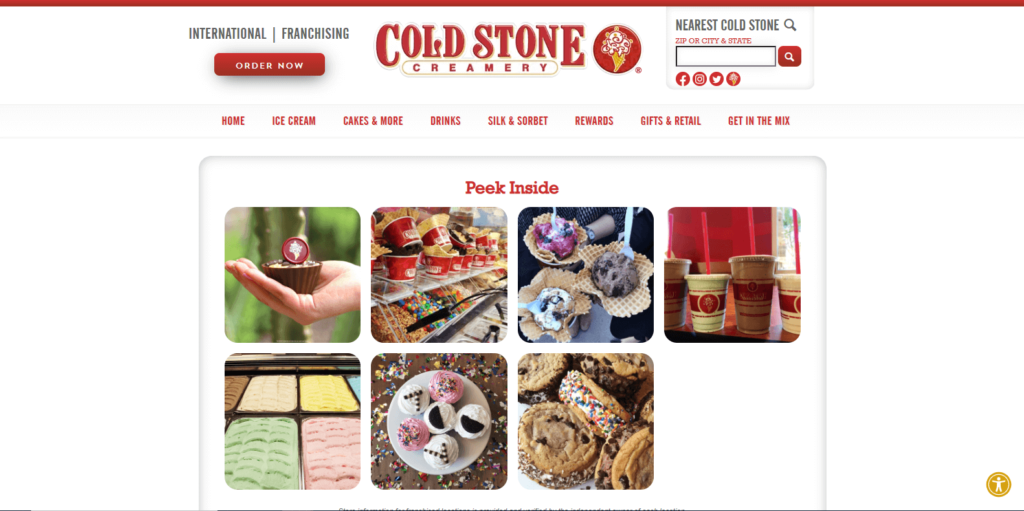 Homepage of Cold stone creamy's website / coldstonecreamery.com