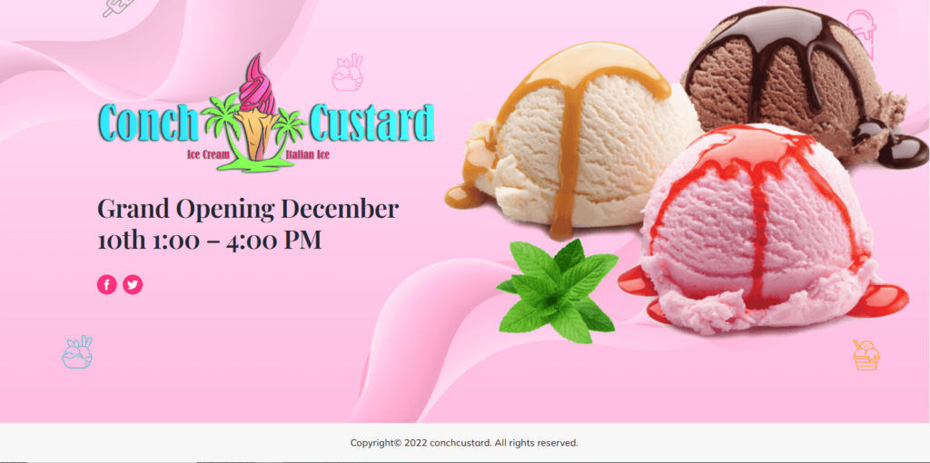 Homepage of Conch Custard's website / conchcustard.com