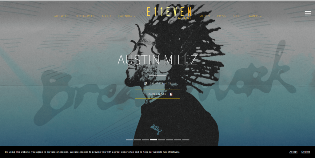 Homepage of E11EVEN's website / www.11miami.com