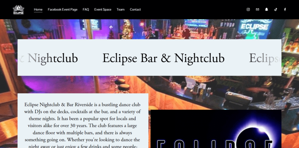 Homepage of Eclipse Nightclub and Bar Riverside's website / www.eclipsejacksonville.com