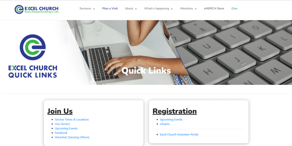 Homepage of Excel Church's website / excelfl.org