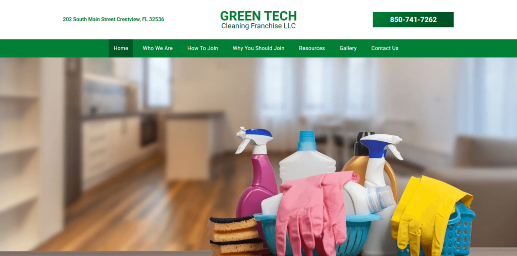 Homepage of Green Tech Cleaning Franchise LLC's website / greentechcleaningfranchise.com