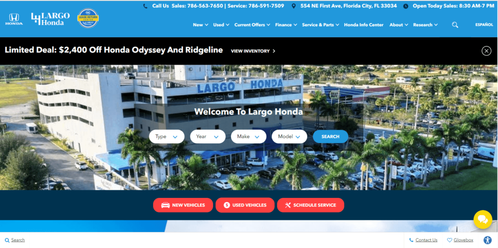 Homepage of Largo Honda's website / www.largohonda.com