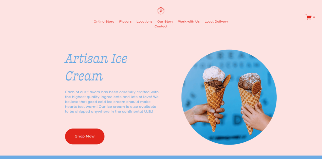 Homepage of Mayday Ice cream's website / maydayicecream.com