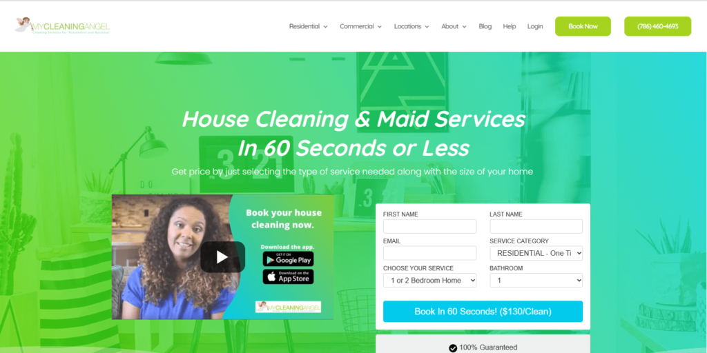 Homepage of My Cleaning Angel's website / mycleaningangel.com