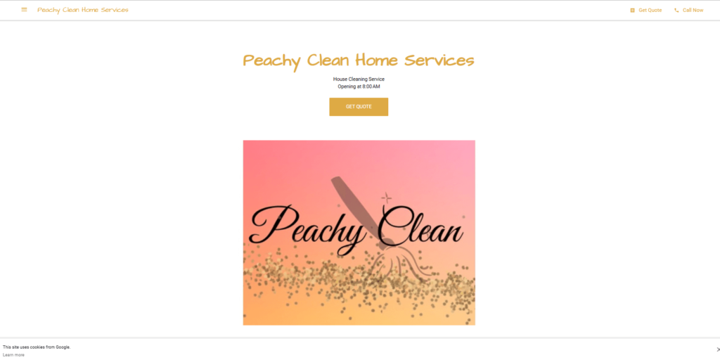 Homepage of Peachy Clean Home's website / peachycleanhouseservices.com