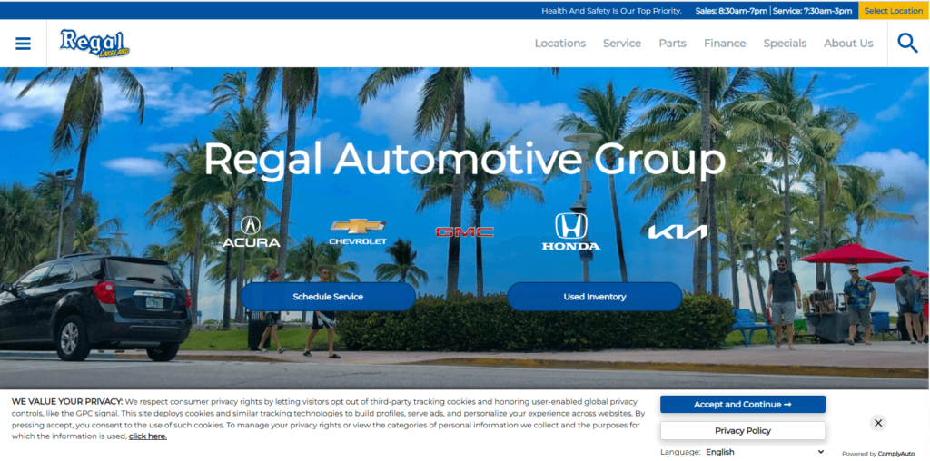 Homepage of Regal Chevrolet's website / www.regallakeland.com