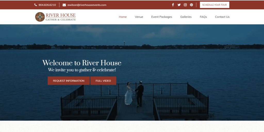Homepage of River House Event's website / riverhouseevents.com