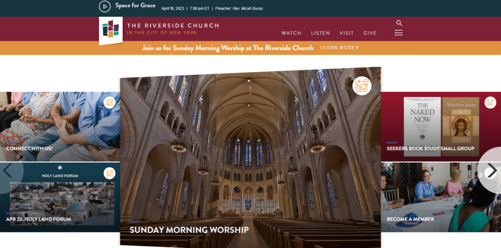 Homepage of Riverside Church's website / trcnyc.org